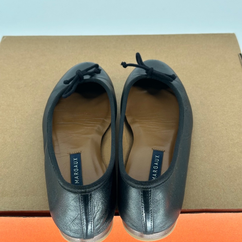Margaux The Demi Black Nappa Leather Classic Chic Bow Ballet Flat Women's 37 N - Picture 8 of 10
